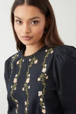 Dorothy Perkins Petite Embroidered Shirred Hem Blouse -Perkinsdory Store bqq09393 black xl 3