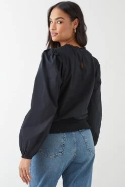 Dorothy Perkins Embroidered Shirred Hem Blouse -Perkinsdory Store bqq09394 black xl 2
