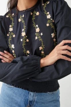 Dorothy Perkins Embroidered Shirred Hem Blouse -Perkinsdory Store bqq09394 black xl 3