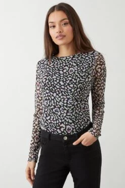 Dorothy Perkins Petite Mesh Drape Body Fitted Long Sleeve Top