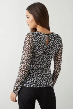 Dorothy Perkins Petite Mesh Drape Body Fitted Long Sleeve Top -Perkinsdory Store bqq09496 multi xl 2