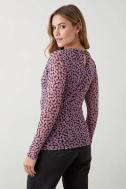 Dorothy Perkins Spot Mesh Long Sleeve Top -Perkinsdory Store bqq09500 pink xl 2