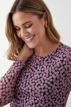 Dorothy Perkins Spot Mesh Long Sleeve Top -Perkinsdory Store bqq09500 pink xl 3