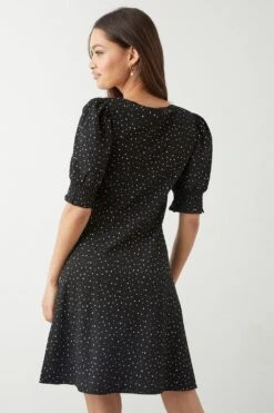 Dorothy Perkins Petite Mono Spot Shirred Cuff Mini Dress -Perkinsdory Store bqq09503 mono xl 2