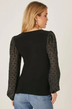 Dorothy Perkins Scoop Neck Woven Spot Flock Sleeve Top -Perkinsdory Store bqq09604 mono xl 2