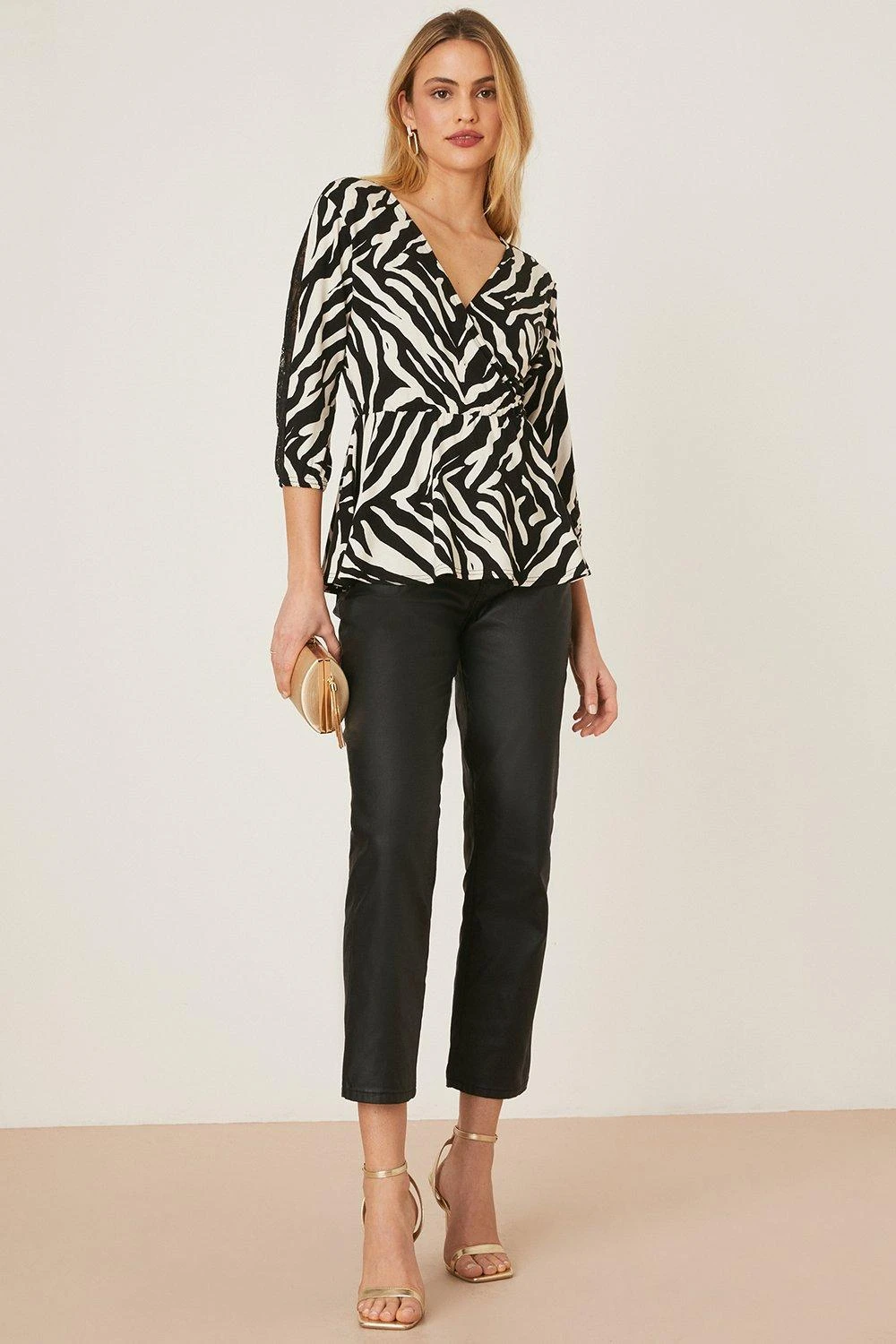 Dorothy Perkins Zebra Wrap Detail Lace Insert Top 2 Dorothy Perkins Zebra Wrap Detail Lace Insert Top - Image 2