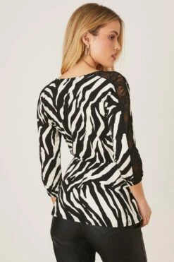 Dorothy Perkins Zebra Wrap Detail Lace Insert Top 6 Dorothy Perkins Zebra Wrap Detail Lace Insert Top -Perkinsdory Store bqq09605 black xl 2