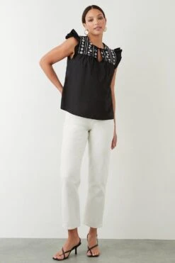 Dorothy Perkins Cream Embroidered Poplin Shell Blouse -Perkinsdory Store bqq09620 black xl 1