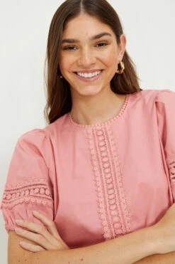 Dorothy Perkins Trim Detail Shirred Hem Blouse -Perkinsdory Store bqq09623 blush xl 1