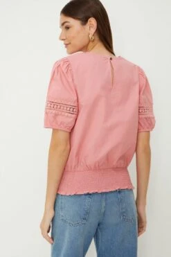 Dorothy Perkins Trim Detail Shirred Hem Blouse -Perkinsdory Store bqq09623 blush xl 2
