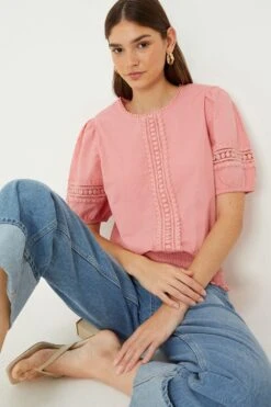 Dorothy Perkins Trim Detail Shirred Hem Blouse -Perkinsdory Store bqq09623 blush xl 3
