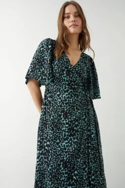 Dorothy Perkins Green Animal Wrap Midi Dress