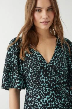 Dorothy Perkins Green Animal Wrap Midi Dress -Perkinsdory Store bqq09628 green xl 3