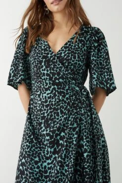 Dorothy Perkins Green Animal Wrap Midi Dress -Perkinsdory Store bqq09628 green xl 4