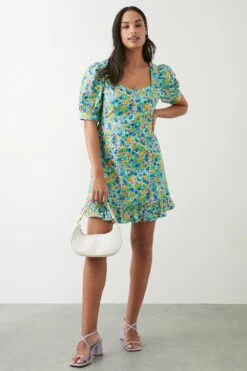 Dorothy Perkins Multi Print Poplin Ruffle Hem Mini Dress -Perkinsdory Store bqq09642 multi xl 1