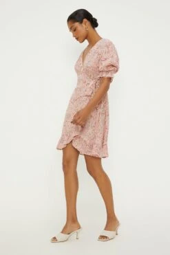 Dorothy Perkins Pink Paisley Ruffle Wrap Mini Dress