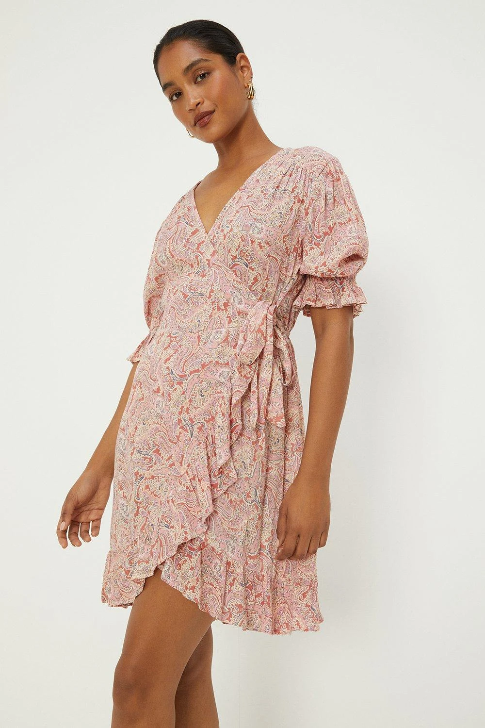Dorothy Perkins Pink Paisley Ruffle Wrap Mini Dress 2 Dorothy Perkins Pink Paisley Ruffle Wrap Mini Dress - Image 2