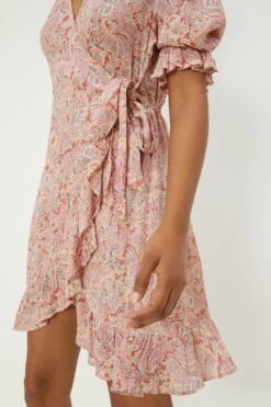 Dorothy Perkins Pink Paisley Ruffle Wrap Mini Dress 8 Dorothy Perkins Pink Paisley Ruffle Wrap Mini Dress -Perkinsdory Store bqq09646 pink xl 3