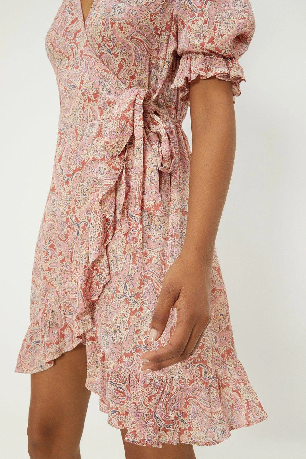 Dorothy Perkins Pink Paisley Ruffle Wrap Mini Dress 4 Dorothy Perkins Pink Paisley Ruffle Wrap Mini Dress - Image 4