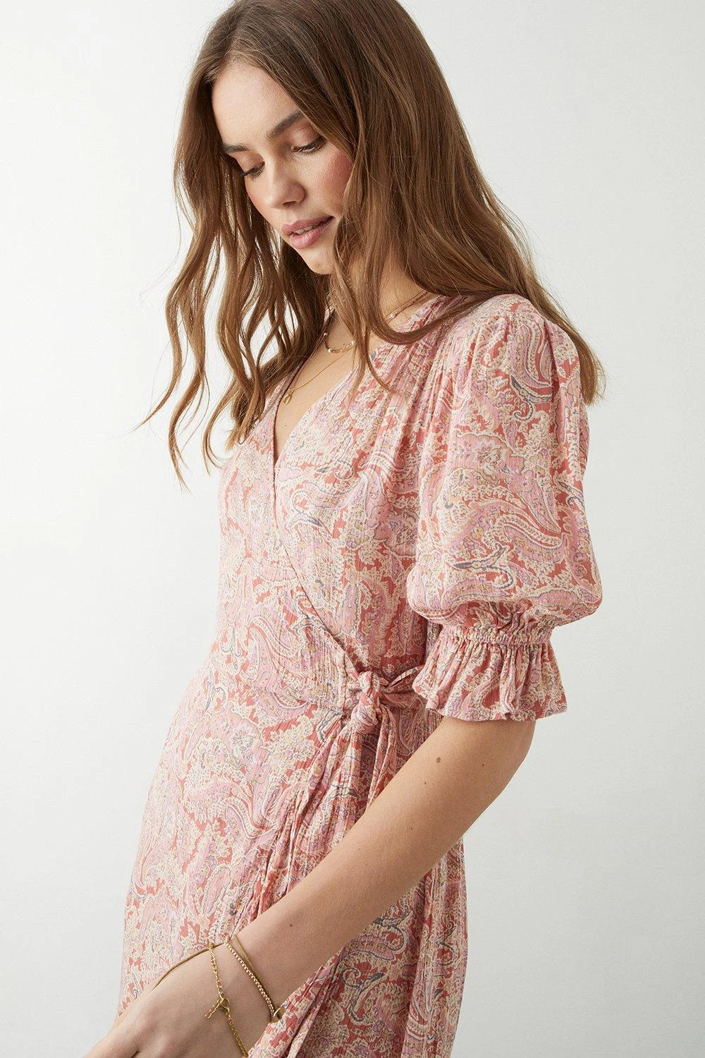 Dorothy Perkins Pink Paisley Ruffle Wrap Mini Dress 5 Dorothy Perkins Pink Paisley Ruffle Wrap Mini Dress - Image 5