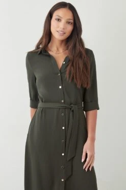 Dorothy Perkins Khaki Button Down Midi Shirt Dress