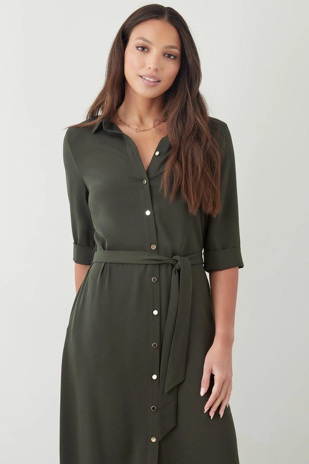 Dorothy Perkins Khaki Button Down Midi Shirt Dress 1 Dorothy Perkins Khaki Button Down Midi Shirt Dress