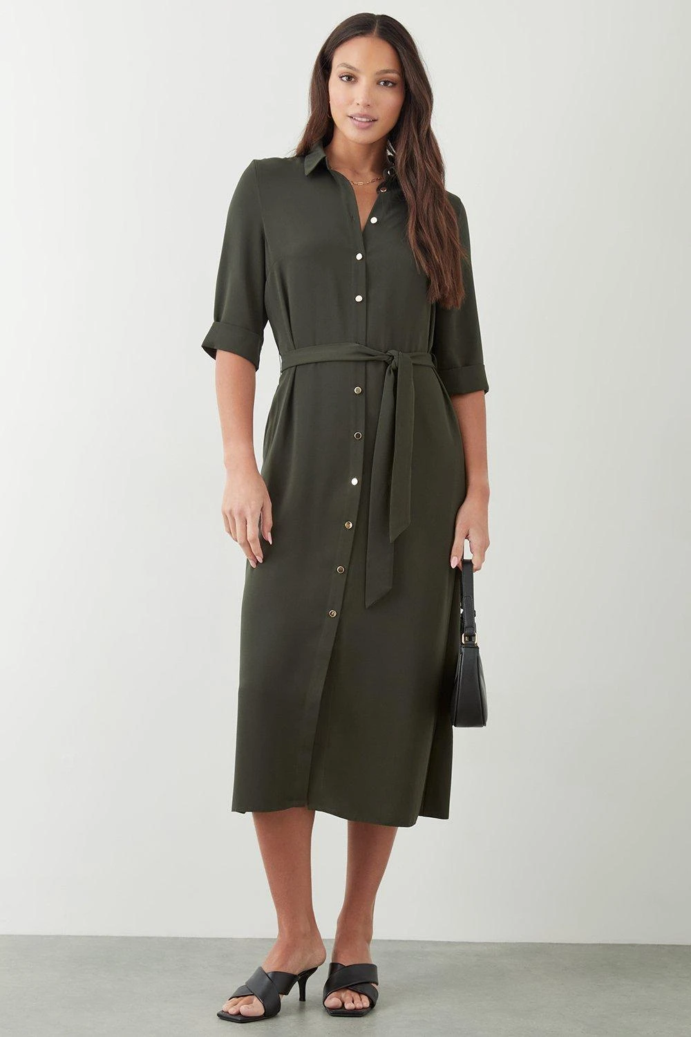 Dorothy Perkins Khaki Button Down Midi Shirt Dress 2 Dorothy Perkins Khaki Button Down Midi Shirt Dress - Image 2
