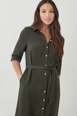 Dorothy Perkins Khaki Button Down Midi Shirt Dress 9 Dorothy Perkins Khaki Button Down Midi Shirt Dress -Perkinsdory Store bqq09663 khaki xl 4