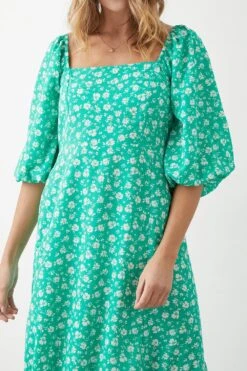 Dorothy Perkins Green Floral Square Neck Midi Dress -Perkinsdory Store bqq09668 green xl 4