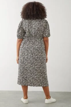 Dorothy Perkins Curve Mono Ditsy Crinkle Ruched Front Midi Dress -Perkinsdory Store bqq09696 mono xl 2