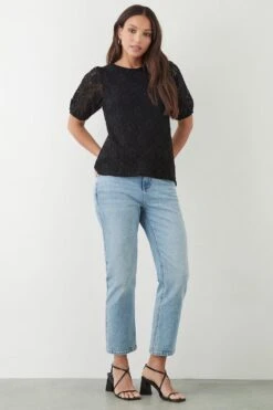 Dorothy Perkins Lace Short Sleeve Top -Perkinsdory Store bqq09721 black xl 1