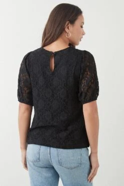 Dorothy Perkins Lace Short Sleeve Top -Perkinsdory Store bqq09721 black xl 2