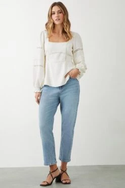 Dorothy Perkins Ivory Lace Trim Square Neck Blouse -Perkinsdory Store bqq09724 ivory xl 1