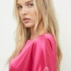 Dorothy Perkins Petite Pink Satin Roll Sleeve Blouse