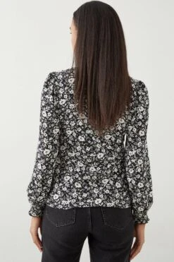 Dorothy Perkins Petite Mono Ditsy Shirred Cuff Long Sleeve Top -Perkinsdory Store bqq09830 mono xl 2