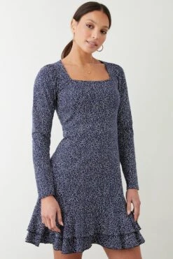 Dorothy Perkins Navy Spot Ruffle Hem Mini Dress