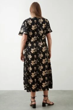 Dorothy Perkins Curve Mono Floral Angel Sleeve Midi Dress -Perkinsdory Store bqq09889 black xl 2