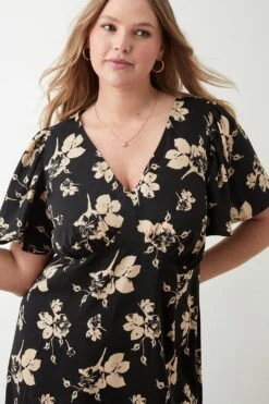 Dorothy Perkins Curve Mono Floral Angel Sleeve Midi Dress -Perkinsdory Store bqq09889 black xl 3