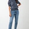 Dorothy Perkins Blue Spot Shirred Hem Blouse