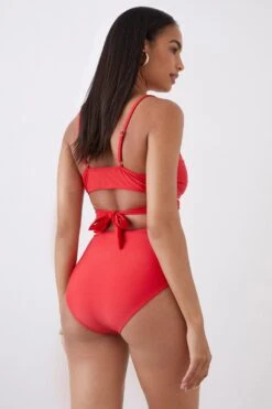 Dorothy Perkins High Waist Tie Side Bikini Full Coverage Bikini Bottoms -Perkinsdory Store bqq09922 red xl 2
