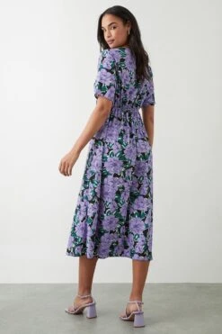 Dorothy Perkins Lilac Large Floral Tie Front Midi Dress -Perkinsdory Store bqq09958 lilac xl 2