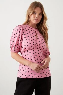 Dorothy Perkins Pink Spot Keyhole Tea Blouse