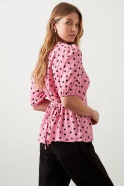 Dorothy Perkins Pink Spot Keyhole Tea Blouse -Perkinsdory Store bqq09973 pink xl 2
