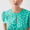 Dorothy Perkins Petite Green Spot Short Sleeve Keyhole Tea Blouse