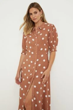 Dorothy Perkins Taupe Spot Print Midi Shirt Dress -Perkinsdory Store bqq09987 taupe xl 3