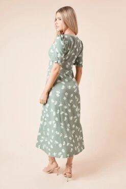 Dorothy Perkins Khaki Ditsy Print Short Sleeve Midi Dress -Perkinsdory Store bqq10006 khaki xl 2