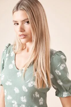 Dorothy Perkins Khaki Ditsy Print Short Sleeve Midi Dress -Perkinsdory Store bqq10006 khaki xl 3