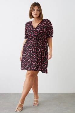Dorothy Perkins Curve Red Floral Wrap Mini Dress