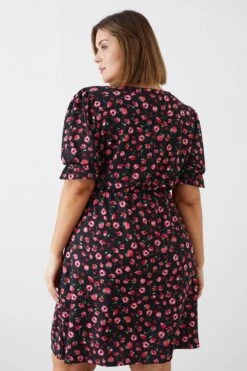 Dorothy Perkins Curve Red Floral Wrap Mini Dress -Perkinsdory Store bqq10034 red xl 2