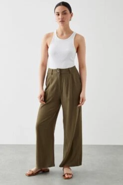 Dorothy Perkins Petite Linen Blend Wide Leg Trousers